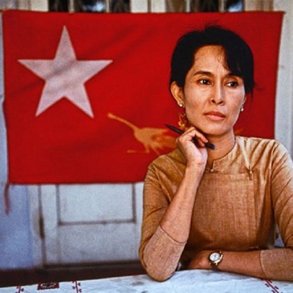 AUNG SAN SUU KYI, - THE BURMESE DISSIDENT,MYANMAR'S DEMOCRACY LEADER AND NOBEL PEACE PRICE PRIZE WINNER,SPENT MOST 15 YEARS UNDER HOUSE ARREST IN RANGOON.