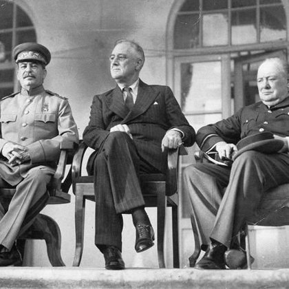 WORLD WAR II"THE TEHRAN CONFERENCE" WAS A STRATEGY MEETING OF STALIN,ROOSEVELT AND CHURCHILL IN IRAN.