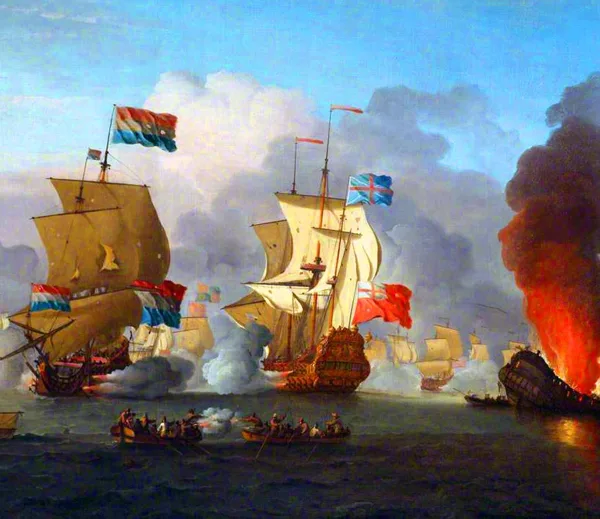 THE BATTLE OF SOLEBAY WAS OPENING BATTLE OF THE THIRD ENGLAND AND THE NETHERLAND WAR (1672-74).THEY FOUGHT THREE NAVAL WARS IN THE MIDDLE OF THE 17TH CENTURY WRITING PRINCIPALLY FROM A CLASH OF MERCANTILE INTERESTS.
